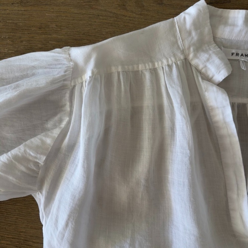 FRAME Emma Blouse Sheer White 100% Ramie Ctn Oversized Balloon Long Sleeve-Sz XS - Picture 10 of 16